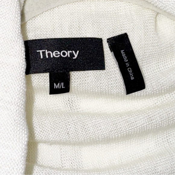 Theory Cocoon Long Curved Hem Cardigan Sweater Open Front Sz M/L Ivory Linen/Vis - Picture 6 of 9